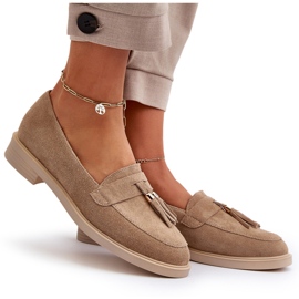 Zazoo 3420 mocasines para mujeres de gamuza con tacones planos beige 10
