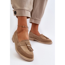 Zazoo 3420 mocasines para mujeres de gamuza con tacones planos beige 4