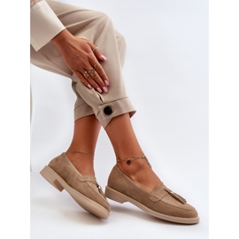 Zazoo 3420 mocasines para mujeres de gamuza con tacones planos beige 9