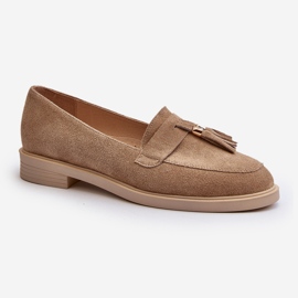 Zazoo 3420 mocasines para mujeres de gamuza con tacones planos beige 2