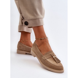 Zazoo 3420 mocasines para mujeres de gamuza con tacones planos beige 5