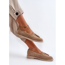 Zazoo 3420 mocasines para mujeres de gamuza con tacones planos beige 8