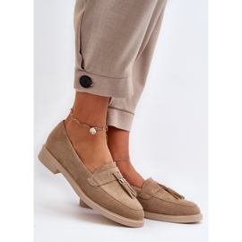Zazoo 3420 mocasines para mujeres de gamuza con tacones planos beige 3