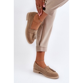 Zazoo 3420 mocasines para mujeres de gamuza con tacones planos beige 6