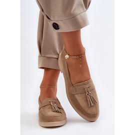 Zazoo 3420 mocasines para mujeres de gamuza con tacones planos beige 7