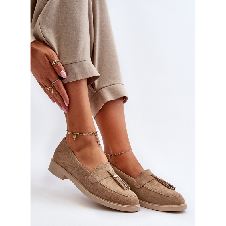 Zazoo 3420 mocasines para mujeres de gamuza con tacones planos beige 1