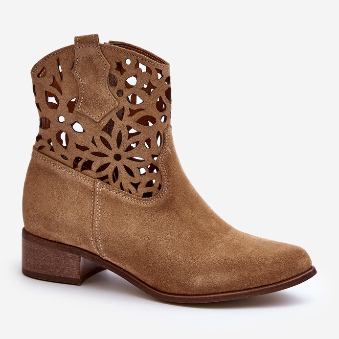 Zazoo 3404 Botas Cowboy Tacón Bajo Calado Ante Beige Claro 1