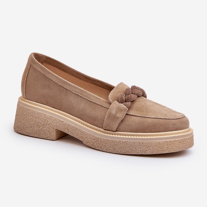 Zazoo 3429/W Mocasines Mujer Ante Con Adorno, Beige 1