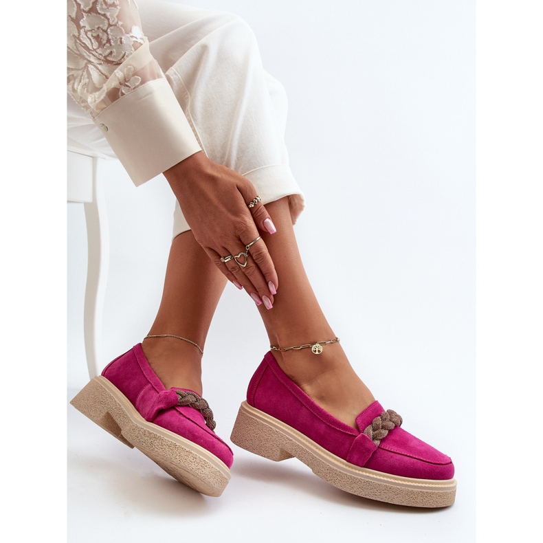 Zazoo 3429/W Mocasines de mujer de ante con decoración fucsia rosa 1