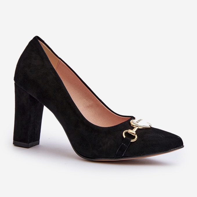 Zazoo 2453/OS Zapatos De Salón De Ante Con Tacón Y Corazón, Negro 1