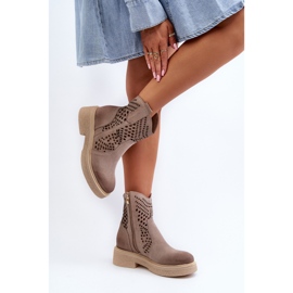 Zazoo 3470 Botas de mujer de ante con tacón plano capuchino calado beige 6