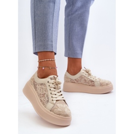S.Barski Zapatillas de encaje de encaje en la plataforma S. Barski Hy51 beige 3