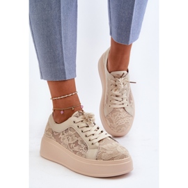 S.Barski Zapatillas de encaje de encaje en la plataforma S. Barski Hy51 beige 4