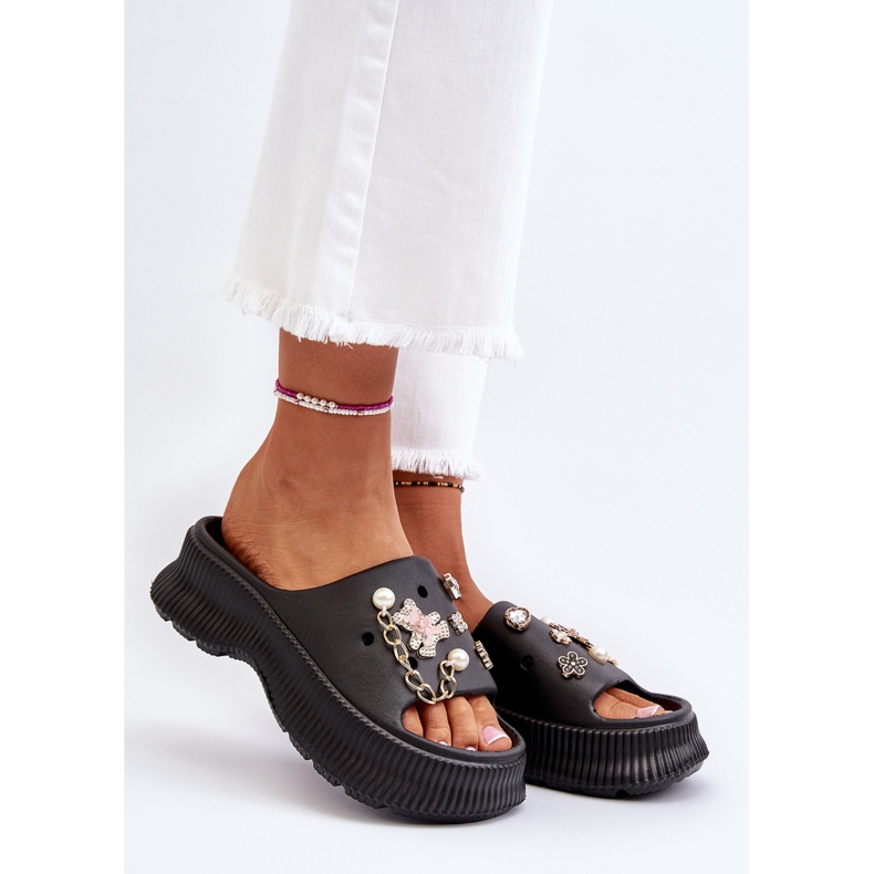 Chanclas De Mujer De Espuma Con Adornos Negro Afariana 2 Chanclas De Mujer De Espuma Con Adornos Negro Afariana 2