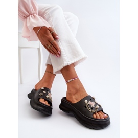 Chanclas De Mujer De Espuma Con Adornos Negro Afariana 6