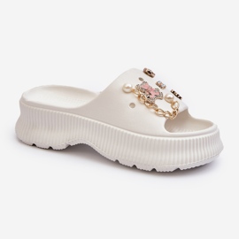 Chanclas de espuma para mujer con adornos, blanco Afariana 1
