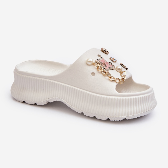Chanclas de espuma para mujer con adornos, blanco Afariana 1 Chanclas de espuma para mujer con adornos, blanco Afariana 1