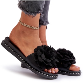 Chanclas de Mujer Decoradas con Flores Negro Cellanen 8