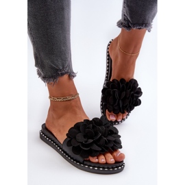 Chanclas de Mujer Decoradas con Flores Negro Cellanen 4