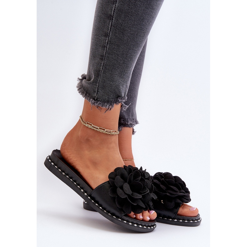 Chanclas de Mujer Decoradas con Flores Negro Cellanen 2