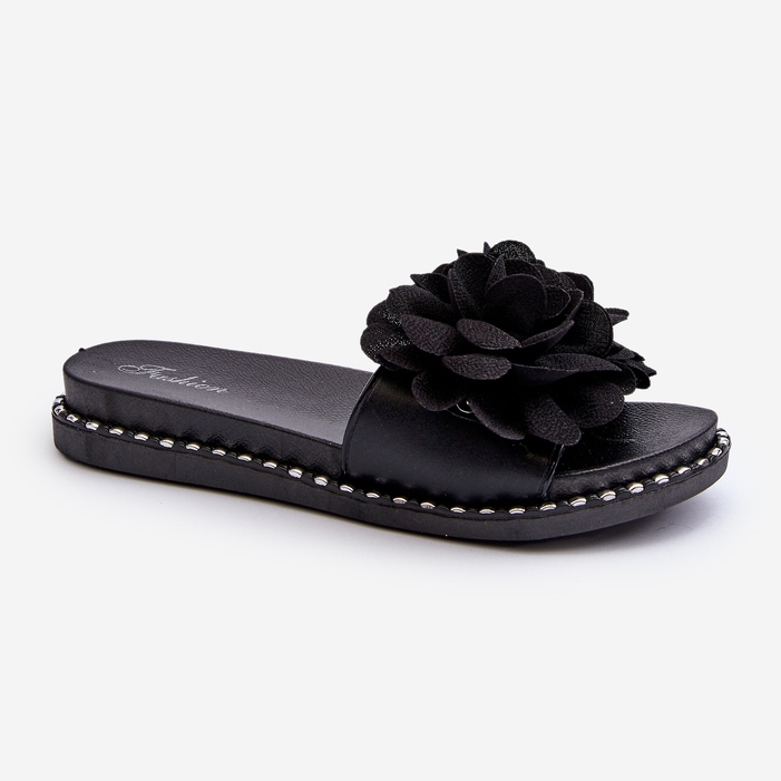 Chanclas de Mujer Decoradas con Flores Negro Cellanen 1