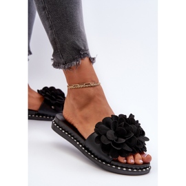Chanclas de Mujer Decoradas con Flores Negro Cellanen 5