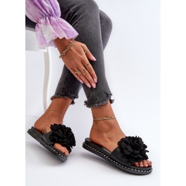 Chanclas de Mujer Decoradas con Flores Negro Cellanen 6