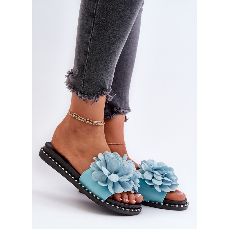 Chanclas de Mujer Decoradas con Flores, Azul Cellanen 2 Chanclas de Mujer Decoradas con Flores, Azul Cellanen 2