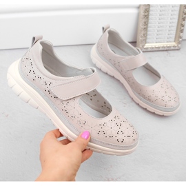 Zapatos mujer piel calada con velcro, beige Filippo DP6073 1