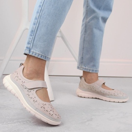 Zapatos mujer piel calada con velcro, beige Filippo DP6073 6