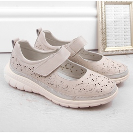Zapatos mujer piel calada con velcro, beige Filippo DP6073 2