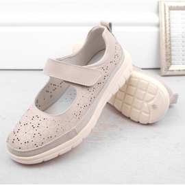 Zapatos mujer piel calada con velcro, beige Filippo DP6073 3