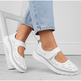 Zapatos mujer piel calada con velcro, blanco Filippo DP6073 5