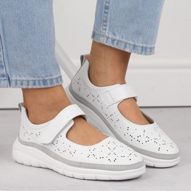 Zapatos mujer piel calada con velcro, blanco Filippo DP6073 6