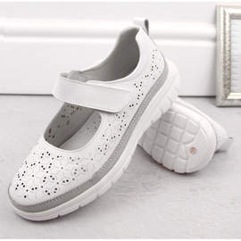 Zapatos mujer piel calada con velcro, blanco Filippo DP6073 3