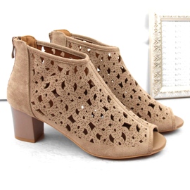 Botas de mujer de ante calado con puntera abierta, marrón claro, Jezzi RMR1954-16 2