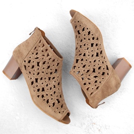 Botas de mujer de ante calado con puntera abierta, marrón claro, Jezzi RMR1954-16 3