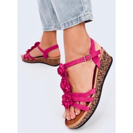 Sandalias cuña Fisken flores fucsia rosado 3