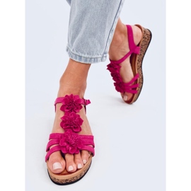 Sandalias cuña Fisken flores fucsia rosa 1
