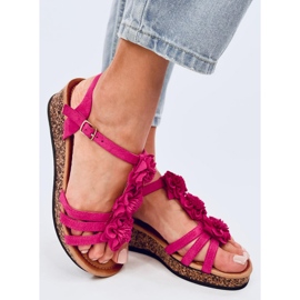 Sandalias cuña Fisken flores fucsia rosa 2