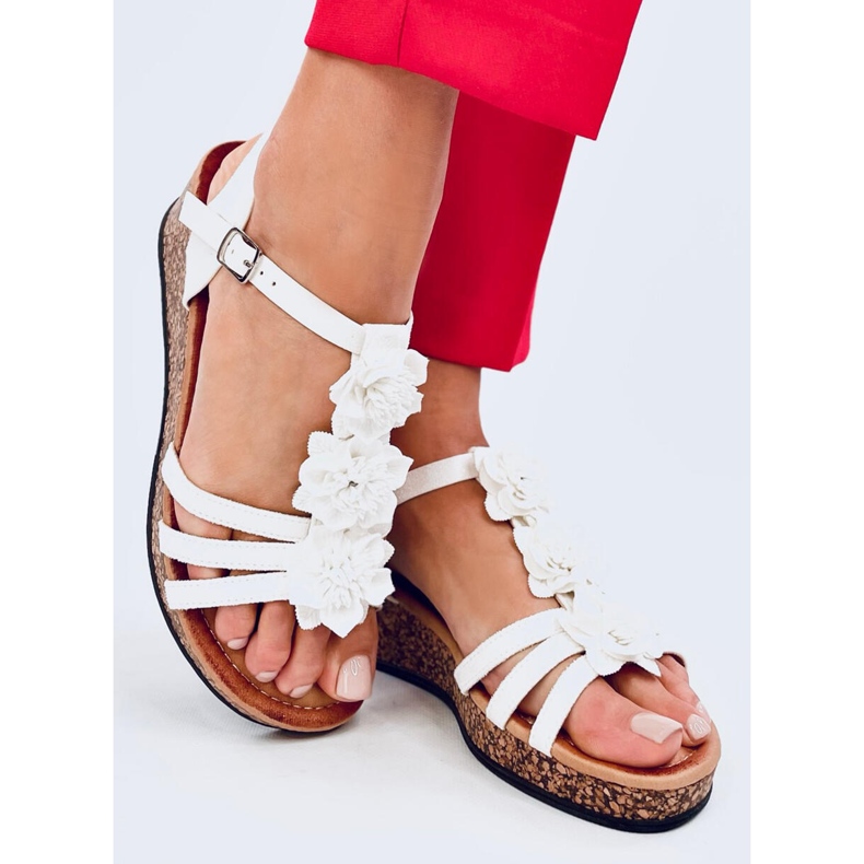 Fisken Sandalias cuña flores blancas blanco 2