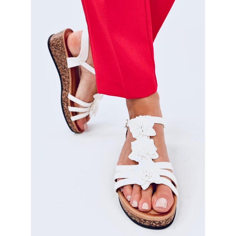 Fisken Sandalias cuña flores blancas blanco 1