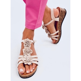 Fisken Sandalias cuña flores beige 2