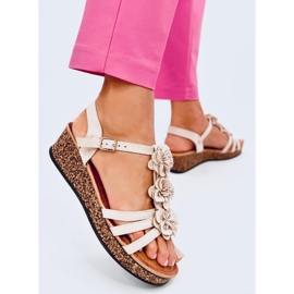 Fisken Sandalias cuña flores beige 4