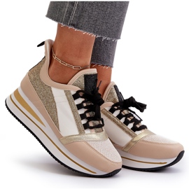 Deportivas de mujer con cuña y plataforma con purpurina, Gold Rafani dorado 9