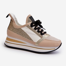 Deportivas de mujer con cuña y plataforma con purpurina, Gold Rafani dorado 1