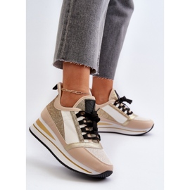 Deportivas de mujer con cuña y plataforma con purpurina, Gold Rafani dorado 3