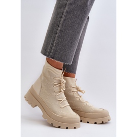 Botas tipo calcetín sin cordones para mujer Solime beige claro 3