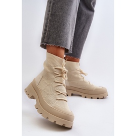 Botas tipo calcetín sin cordones para mujer Solime beige claro 4