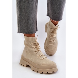 Botas tipo calcetín sin cordones para mujer Solime beige claro 7
